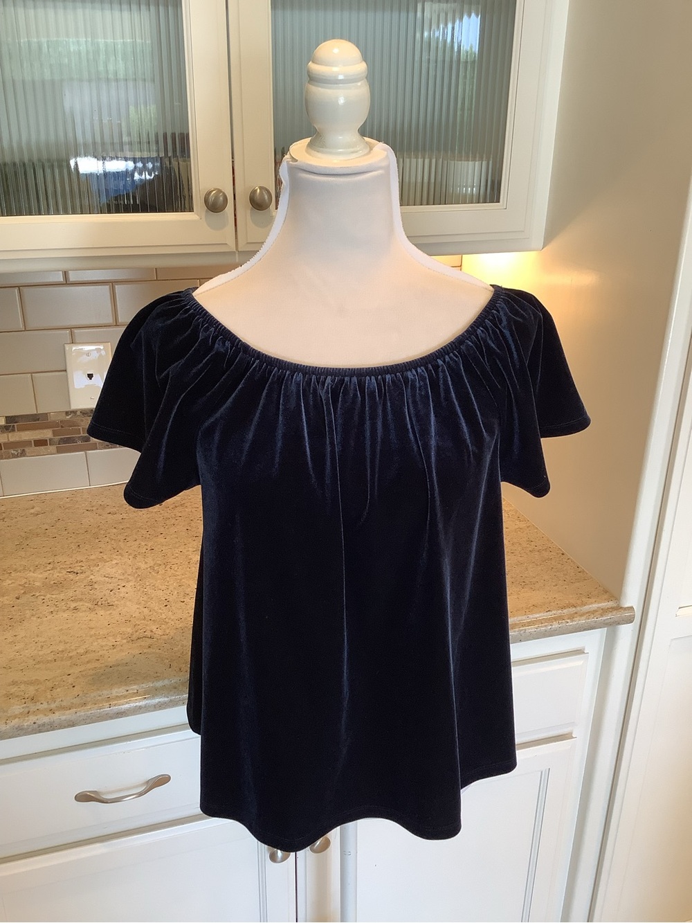 GAP Navy Velvet Off-Shoulder Top Size Medium